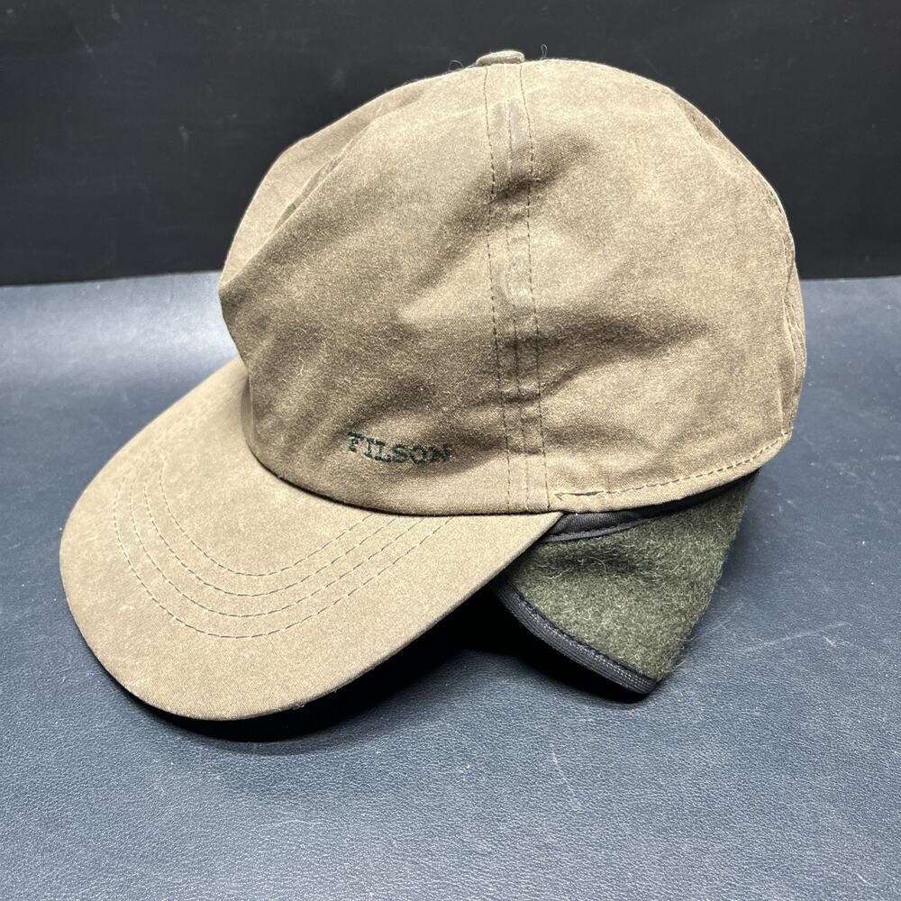Filson Brown Tin Cloth Insulated Ear Flap Winter Cap Men’s L Made in USA Vtg